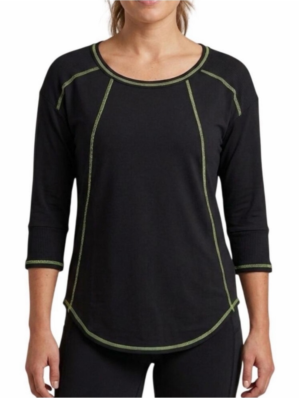 NWT Rock & Republic Soft Knit Black Top with Neon Lime Stitching